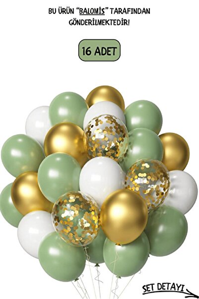 TATLI GÜNLER Küf Yeşili Krom Gold Beyaz Ve Şeffaf Balon Seti Balon Pullu