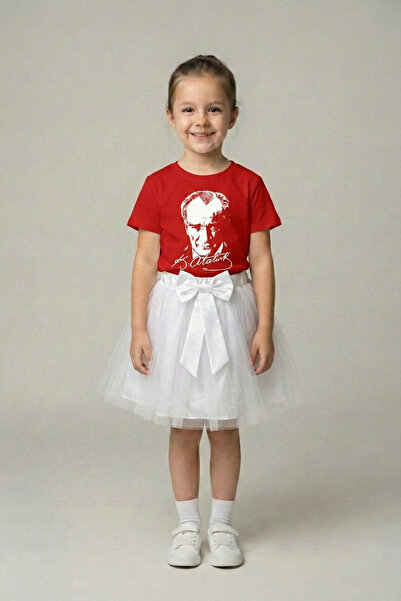 nacar çarşı Tricou roșu cu mânecă scurtă Ataturk pentru fete, set cu fustă tu...