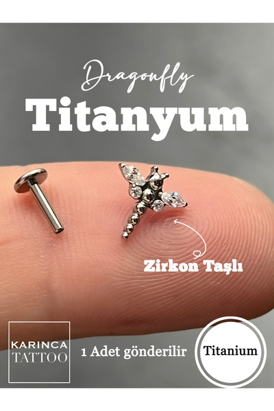 Karınca Piercing Dragonfly Zirkon Taşlı Titanyum Piercing Flatback Tragus Fla...