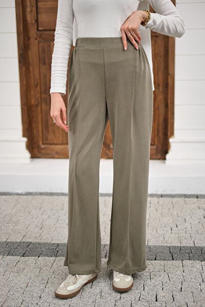 LOCCO Women's Elastic Trousers with Grass Detail on the Front, Green