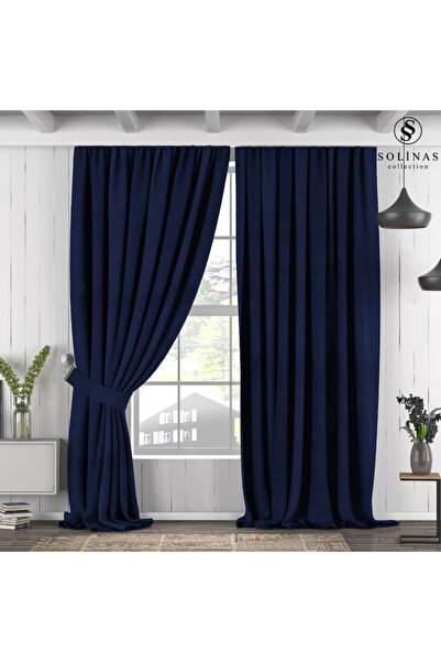 Solinas Collection Diamond Navy Blue 1X3 Dense Pleated Background Curtain – S...