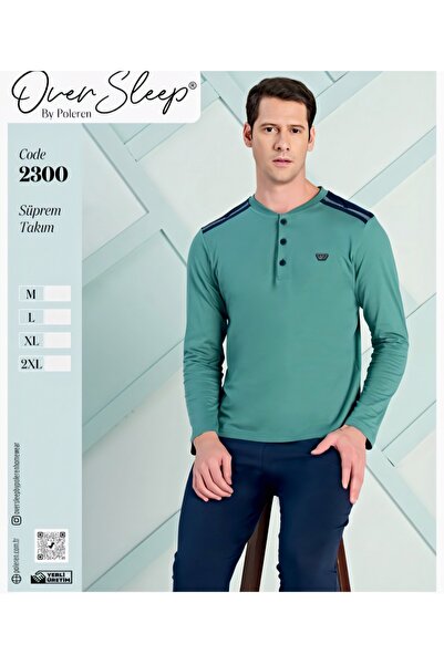 Over Sleep by Poleren Over Sleep Men's Polished Green Sleepwear Set