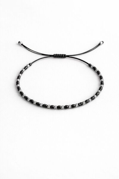 Handmade Thin adjustable bracelet with gray and black beads