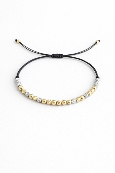 Handmade Adjustable bracelet with light gray and gold beads