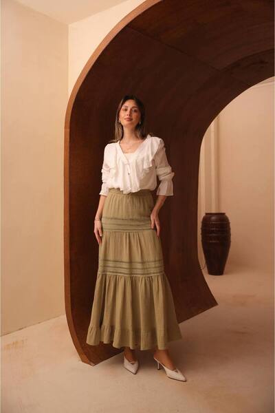 VOICTEC Women's Premium Quality Lined Muslin Skirt with Embroidery Detail