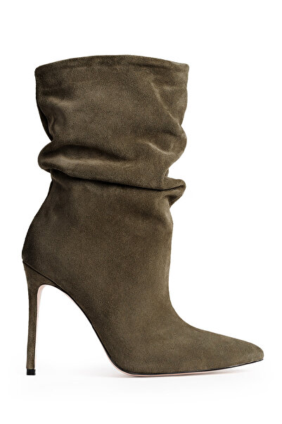 ToH Shoes Eveline Botine Fronsate Din Piele Intoarsa Kaki