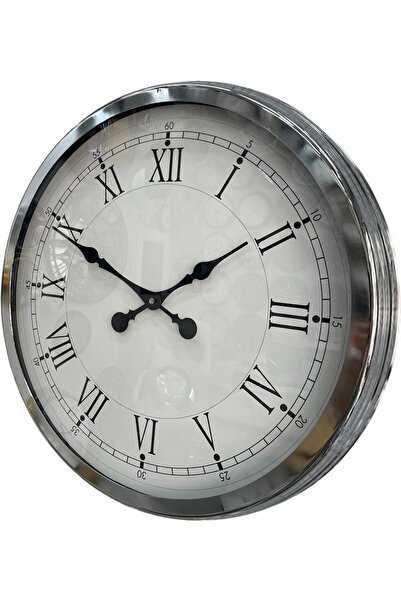 Lunaev ساعة حائط معدنية من الكروم بأرقام رومانية مقاس 60 سم