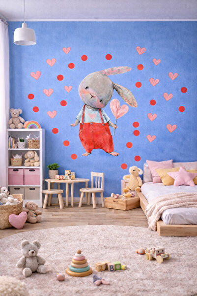 Sim Tasarım Cute Heart Rabbit Wall Sticker Set