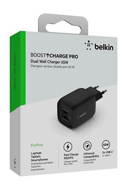 Belkin Încărcător USB-C Gan 65W PD PPS Dual, Negru (Universal)