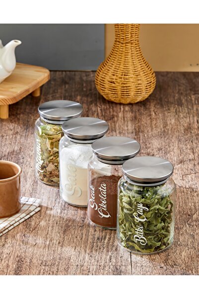 MODA OZY 4-Pack of 800ml Stainless Metal Lids, Glass Jars with Labels for Cof...
