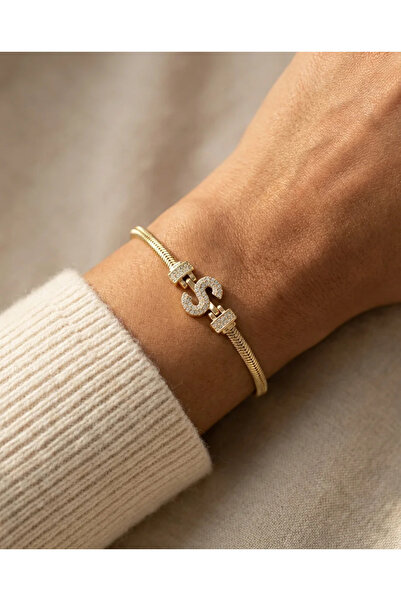 Dorvina 316L Steel Tarnish Resistant Jewelry Gold Color Zircon Stone Letter S...