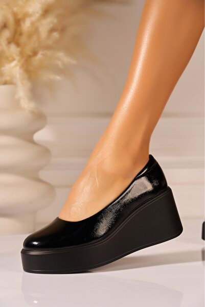 Joana Women's Black Patent Platform Shoes 38