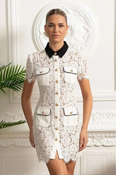 Pulli Collection Imported Lace Fabric Trim Detailed Mini Dress