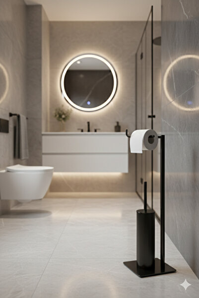 Bürke طقم حمام أسود غير لامع، حامل ورق التواليت، فرشاة المرحاض، طقم من الفولا...