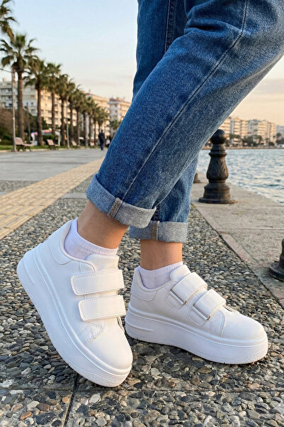 LUXEON Women's White Daily Velcro Orthopedic Lightweight Sneaker Comfortable ...