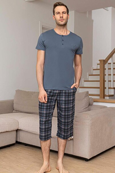Aydoğan Men's Civan Modal Bermuda Bluish Gray Pajama Set 0029