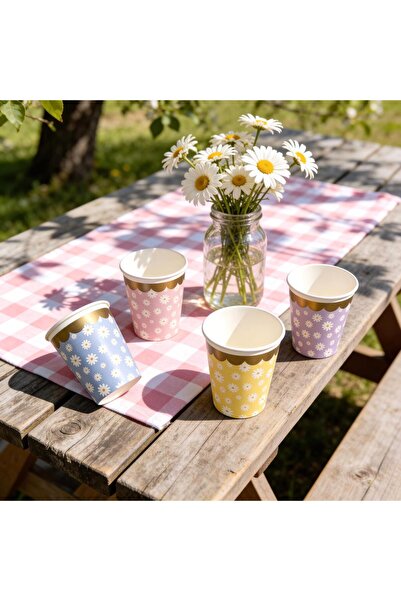 PARTİ SEPETİ Papatya Konsept Doğum Günü Kullan At Karton Bardak 24 Adet
