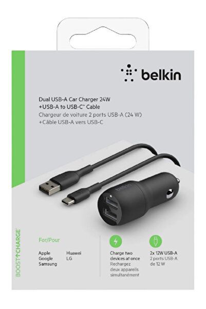 Belkin Φορτιστής αυτοκινήτου διπλού USB-A 1m PVC A-C 24W μαύρος