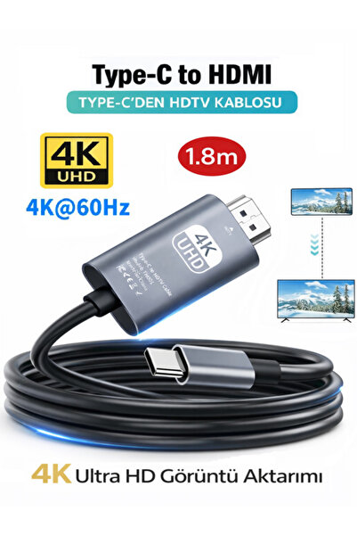 ANKTEK 4K Type-C to HDMI Görüntü Aktarma Kablosu 4K@60Hz HDTV - 1.8 Metre Gri
