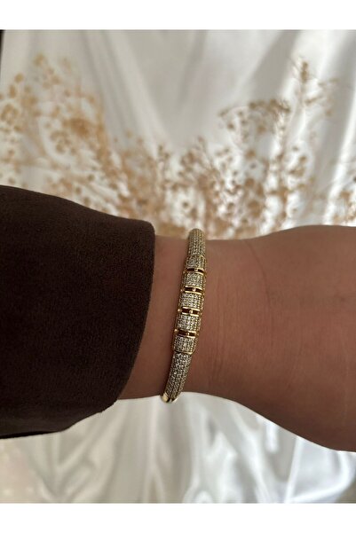 XUPING JEWELRY 14K Vip Zirkon Taşlı Çelik Kelepçe Bileklik