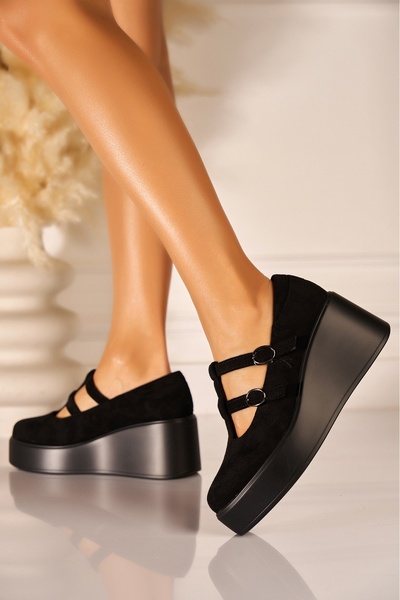 Joana Дамски черни обувки на платформа от изкуствен велур Nalia, размер 37