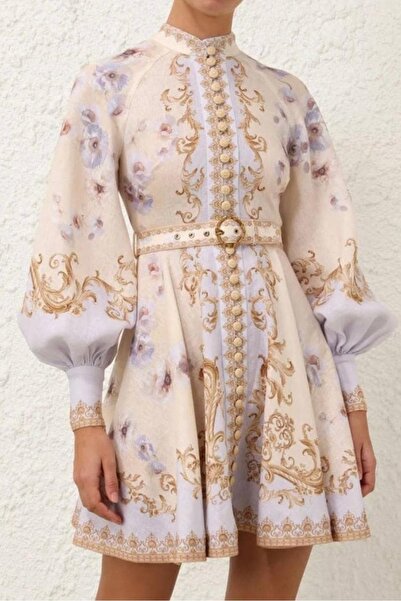 Pulli Collection Gold Embellished Detailed Belted Zimmerman Mini Dress