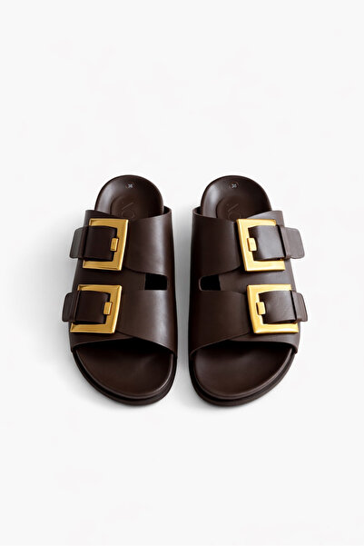 nope21shoess Torino Brown Genuine Leather Slippers
