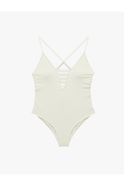 Koton Derin V Yaka Dokulu Çapraz Askılı Mayo