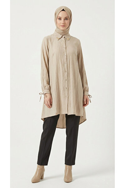 JOYLIFE ONLINE Kadın Altın Yaka Detaylı Bürümcük Asimetrik Gömlek Tunik