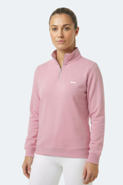 Slazenger Maxis I Women's High Collar Zippered Rose Sweatshirt