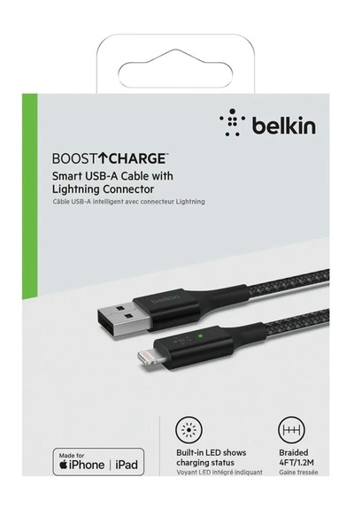 Belkin Cablu inteligent LED USB-A la Lightning, negru