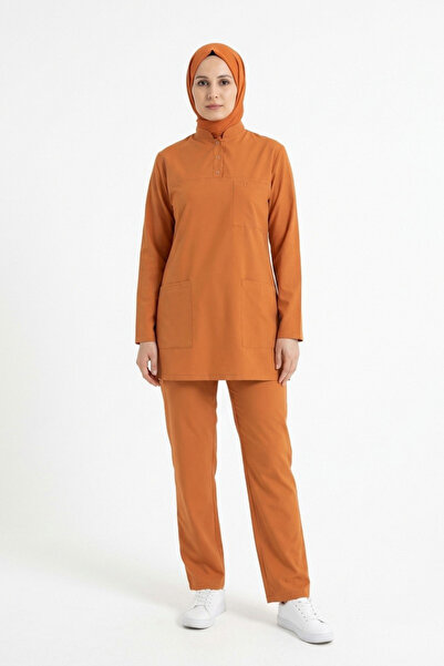 Pratik Medikal طقم زي طبيب وممرضة من الليكرا بلون برتقالي فاتح