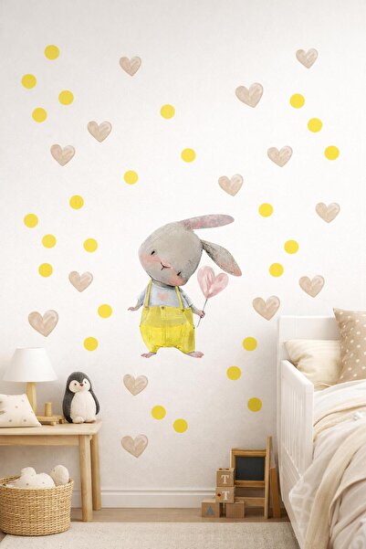 Sim Tasarım Set de autocolante de perete cu inimioare drăguțe și iepurași