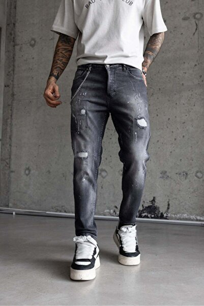 MODINI Slim fit jeans with chain, rips and splash effect (code 6720) - 34