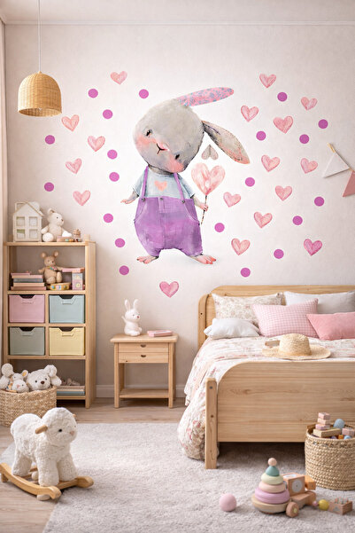 Sim Tasarım Set zidnih naljepnica sa slatkim zečevima u obliku srca