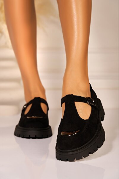 Joana Дамски черни обувки на платформа от велур велур, размер 40