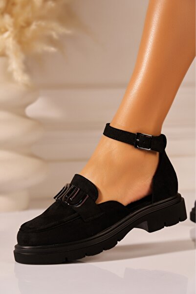 Joana Pantofi sport negri pentru femei din piele piele întoarsă , model 39