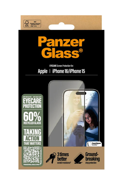 Panzer Glass Protecție ecran PanzerGlass EyeCare pentru iPhone 16, cu încadra...