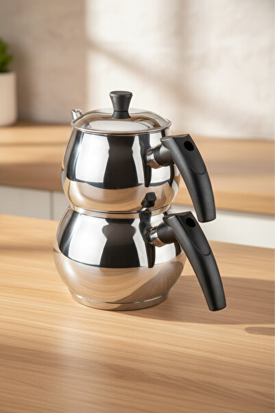 Taşev Velantra Steel Tea Pot Set Black