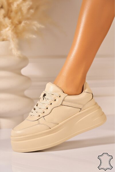 Joana Masha Beige Genuine Leather Sneakers - 37