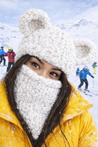 puffypuffy Χειροποίητη πλεκτή μάσκα με αυτιά Wegh Rumi, Wegh Puffy Beanie Bal...