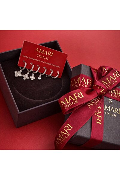 Amari Yonca Taşlı Gümüş Minimal 6'lı Küpe Set