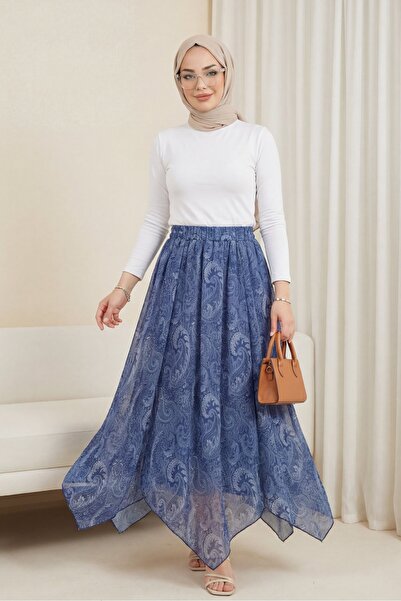 Modamorfo Етническа пола с еластична талия, подплатена, с асиметричен подгъв ...