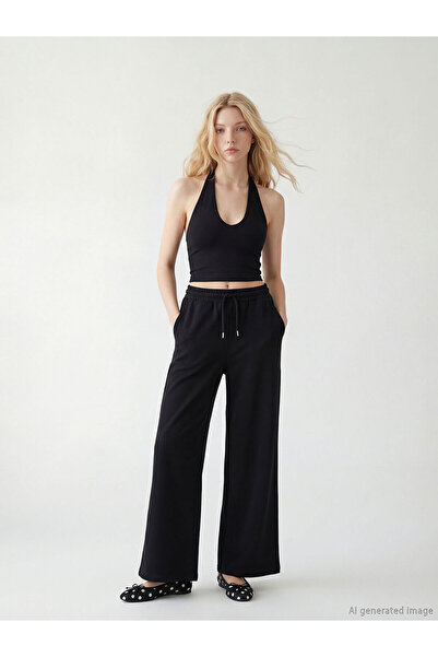 LC Waikiki Nevaa Collection Siyah Beli Lastikli Geniş Paça Kadın Eşofman Altı