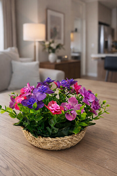 LABURN Aranjament floral artificial, ghiveci cu coș de răchită – Obiect decor...