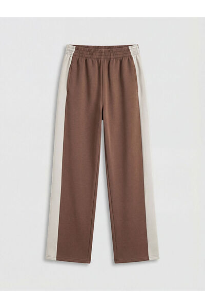 LC Waikiki Brown Striped Wide-Leg Girls' Sweatpants