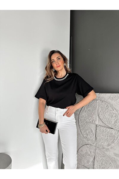 Zerrincan Giyim Siyah Yakası Taşlı Orijinal Tshirt