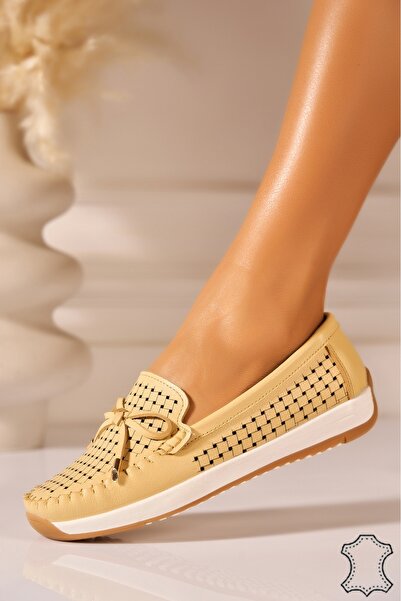 Joana Women's Yellow Genuine Leather Loafers 38