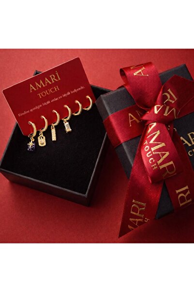 Amari Gold Mor Taşlı Minimal 6'lı Set