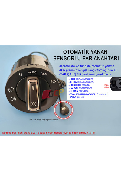 GCP German Car Parts Otomatik Yanan Sensörlü Far Anahtarı - Golf Jetta Caddy ...
